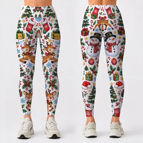 Christmas Reindeer, Snowmen and Cozy Holiday Icons for Festive Winter Cheer for Women Leggings