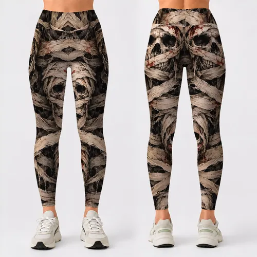 Mummy Skull Bandages for Halloween Parties and Spooky Fitness Style Leggings