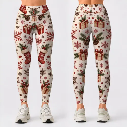 Rust Red Snowflakes and Holiday Icons for Cozy Christmas Celebrations and Winter Outfits Leggings