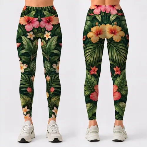 Tropical Hibiscus And Palm Leaves For Vacation Style And Sunny Getaways Leggings
