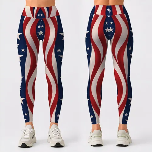 American Stars And Stripes Red White Blue Patriotic Summer Celebration Style Leggings