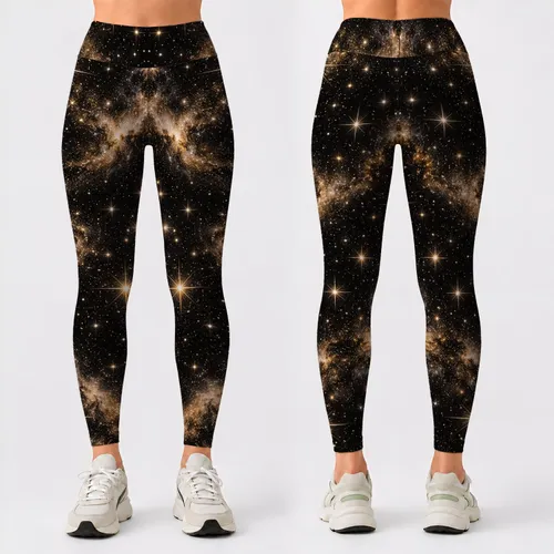 Black Gold Starry Night Sky Sparkle for Evening Outfits and Celestial Style Leggings