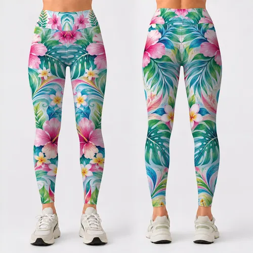 Pastel Tropical Leaf Swirls for Bright Spring Getaways and Sunny Weekend Escapes Leggings