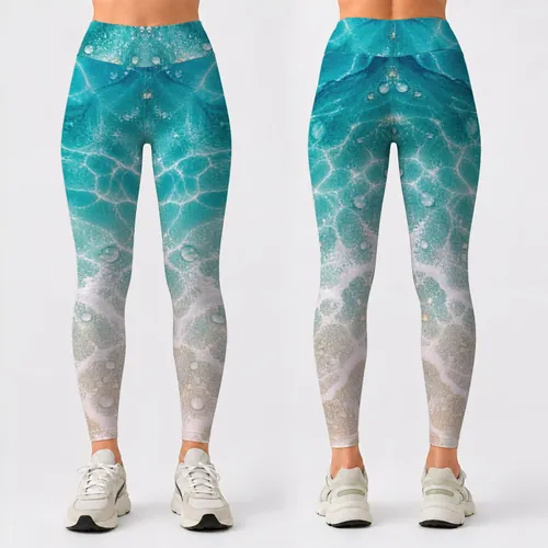Turquoise Seafoam Shimmer for Sunny Beach Days and Relaxed Coastal Summer Getaways Leggings