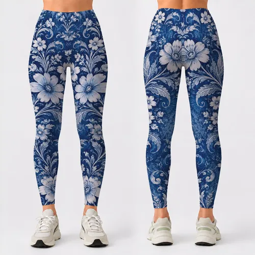 Blue Denim and White Lace Florals for Coastal Summer Outings and Relaxed Weekend Style Leggings