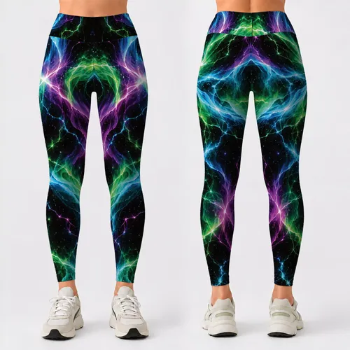 Neon Aurora Fracture Lines for Night Workouts and Bold Everyday Activewear Style Leggings