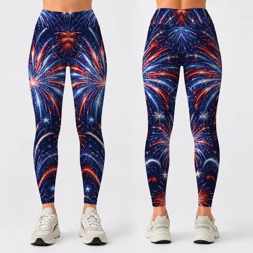 Red White Blue Fireworks for Fourth of July Celebrations and Summer Parties Leggings