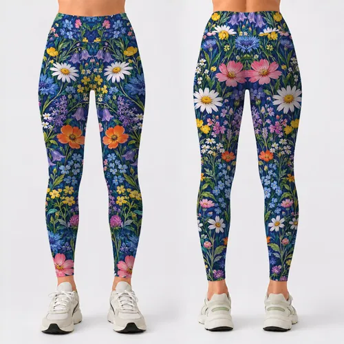 Blue Meadow Wildflowers for Colorful Spring Summer Casual Style Leggings