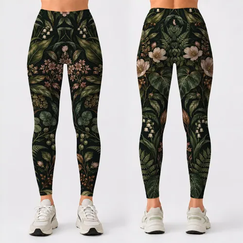 Olive Ferns and Copper Wildflowers for Beach Days and Warm Weather Island Getaways Leggings