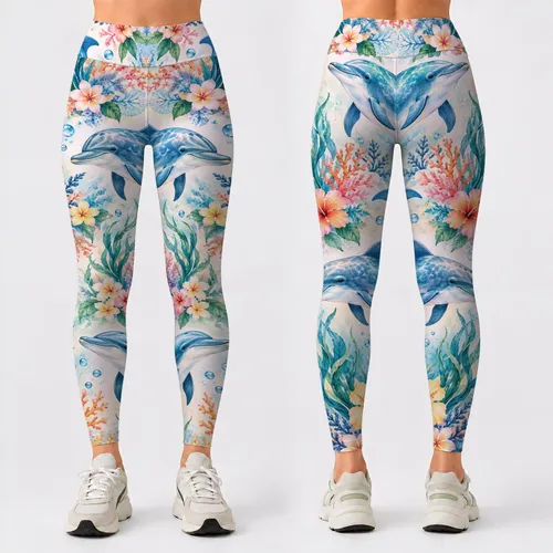Playful Dolphins And Coral Blooms For Sunny Beach Days, Coastal Trips And Seaside Escapes Leggings