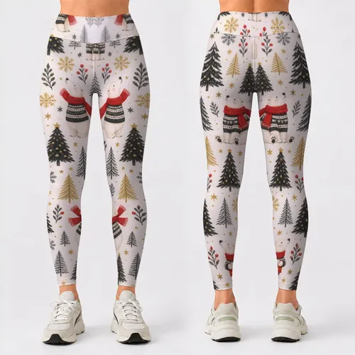 Cheerful Polar Bears And Festive Trees For Christmas Travel And Winter Holiday Cheer Leggings