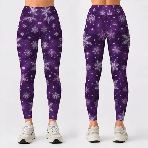 Purple Snowflakes And Stars For Cozy Christmas Holiday Celebrations Leggings