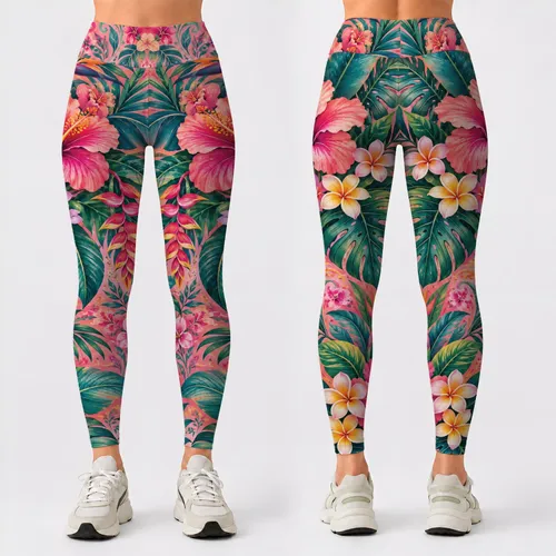 Tropical Pink Paisley Florals for Sunny Beach Vacations and Resort Getaways Leggings