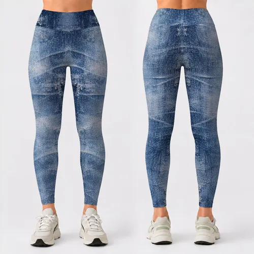 Washed Blue Denim Texture For Casual Weekend Outfits And Everyday Women's Street Style Leggings
