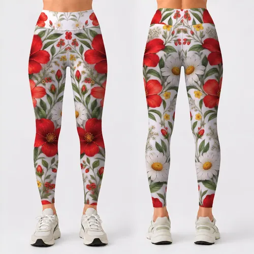 Scarlet Wildflower Blooms for Sunny Days, Garden Strolls and Everyday Style for Women Leggings