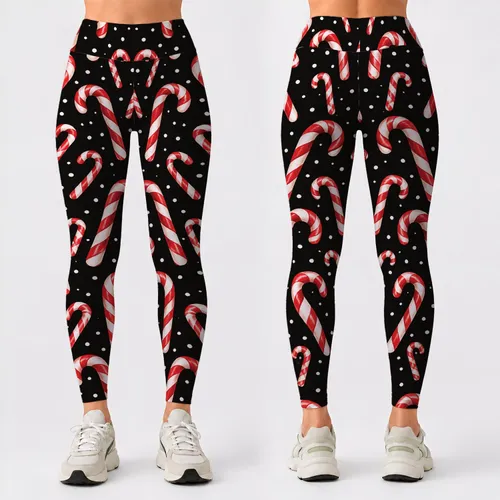 Red And White Candy Canes For Cozy Christmas Celebrations And Holiday Outings Leggings