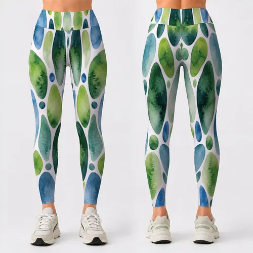 Green And Blue Oval Motifs For Easy Everyday Commutes And Relaxed City Style Women Leggings