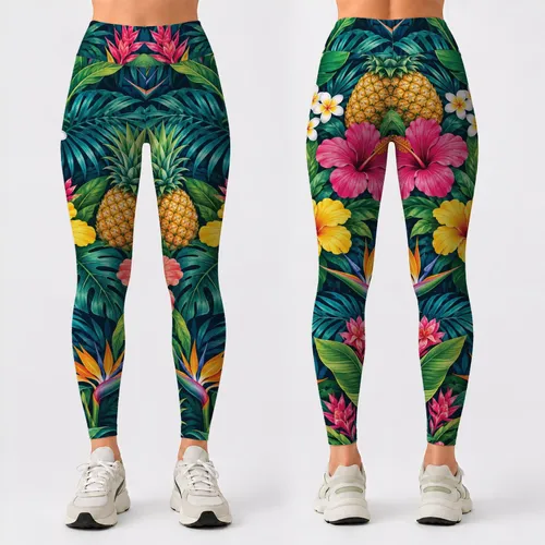 Tropical Pineapple and Palm Foliage for Hawaiian Beach Getaways and Summer Travel Leggings