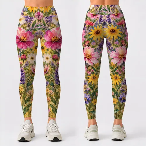 Watercolor Wildflower Meadow Blooms for Spring Garden Walks and Sunny Coastal Getaways Leggings