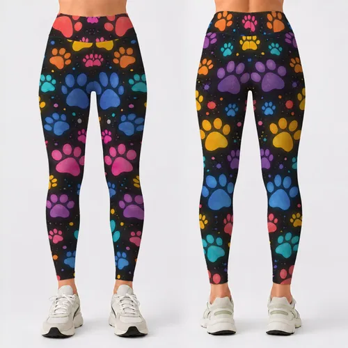 Rainbow Puppy Paws For Playful Weekend Outings And Cozy Everyday Style For Dog Lovers Leggings