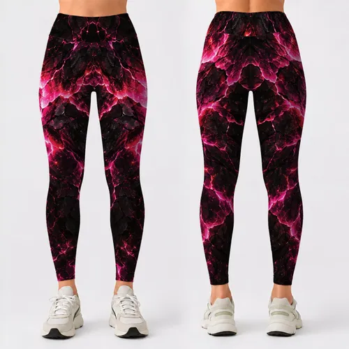 Black and Neon Magenta Lightning Veins for Bold Everyday Style and Nightlife Looks Leggings