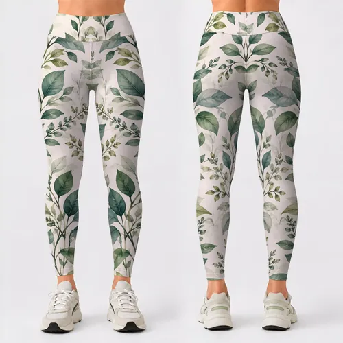 Soft Green Eucalyptus Vine Foliage for Serene Yoga, Travel and Everyday Wellness Leggings