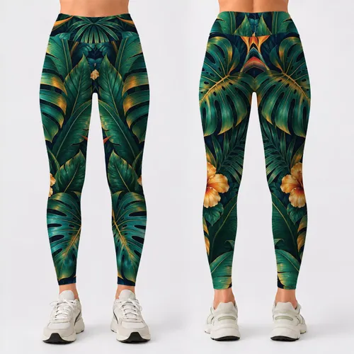 Monstera And Palm Leaves For Tropical Island Getaways And Beach Days Leggings