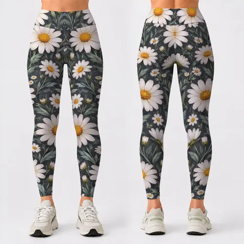 White Daisies and Golden Centers for Yoga, Pilates, and Everyday Wear Leggings