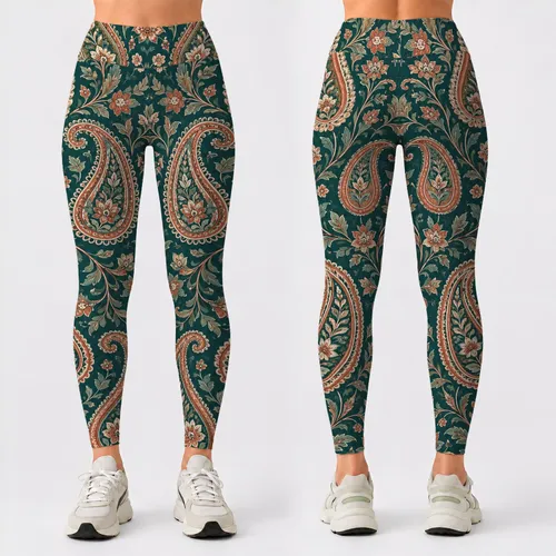 Teal Terracotta Paisley for Yoga, Pilates and Everyday Wear Leggings