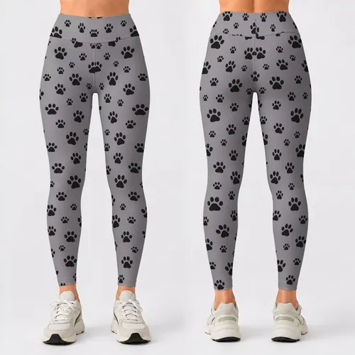 Charcoal Paw Motif Gray Field For Yoga And Everyday Activewear Leggings