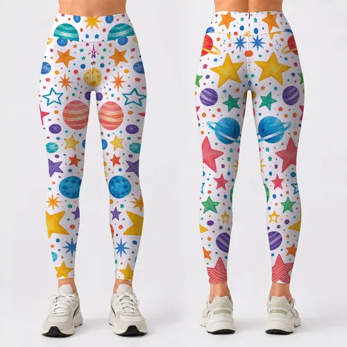 Colorful Star And Dot Motifs For Yoga, Pilates, Travel And Everyday Activewear Style Leggings