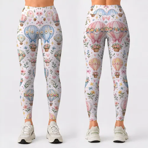 Pastel Balloon And Flower Motifs For Yoga, Pilates, Commuting And Weekend Errands Leggings