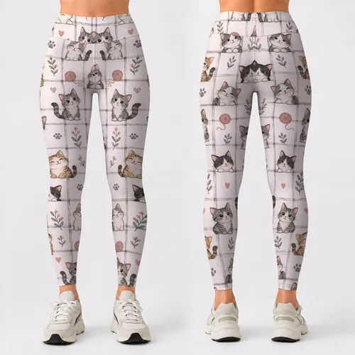 Playful Cat Plaid Style for Yoga, Pilates, Commuting and Everyday Wear Leggings