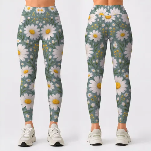 White Daisy Blooms for Yoga, Pilates, Commutes and Everyday Outings Leggings