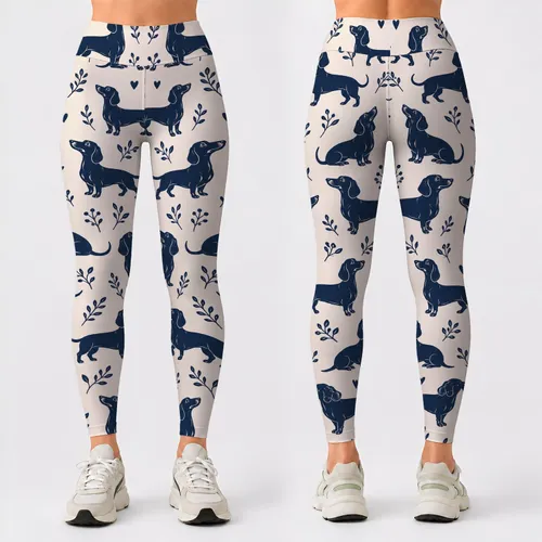 Navy Dachshund Silhouettes for Pilates, Yoga, and Everyday City Errands for Her Leggings