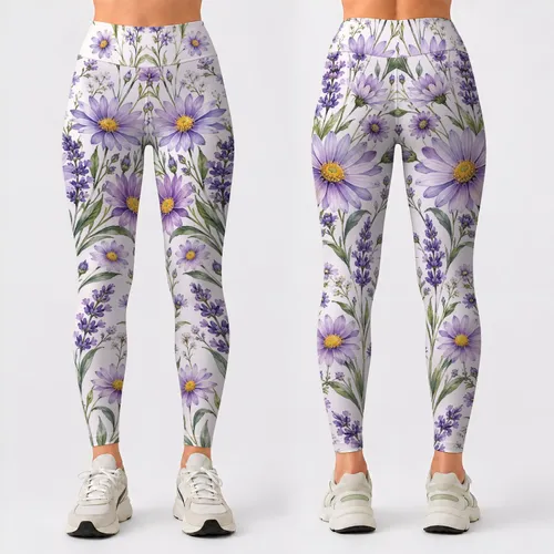 Lavender Daisy Blooms for Yoga, Pilates, and Everyday Wellness for Active Women Leggings