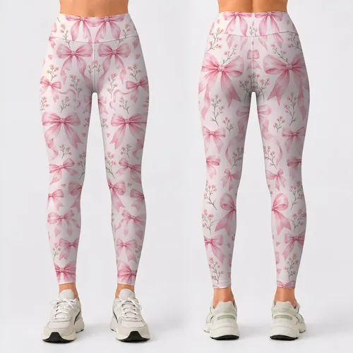 Delicate Pink Ribbon Bows for Balletcore Yoga, Pilates, and Everyday Errand Style Leggings
