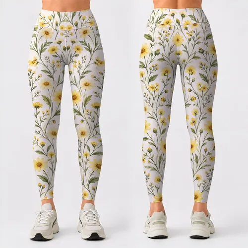 Yellow Daisy Meadow Blooms for Yoga Pilates and Everyday Cottagecore Style Leggings