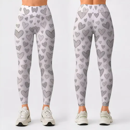 Hand-Drawn Gray Hearts for Yoga, Pilates and Relaxed Everyday Style Leggings