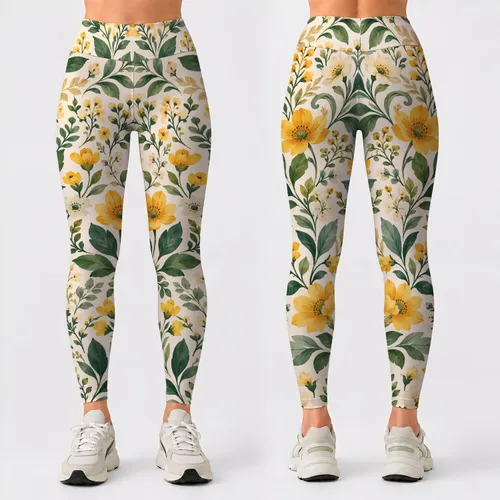 Colorful Botanical Sprigs for Yoga, Pilates, Gym Days and Everyday Movement Leggings