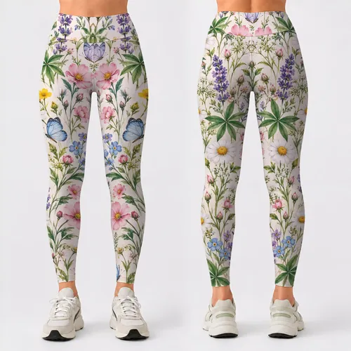 Wildflower And Butterfly Garden Motifs For Yoga, Pilates And Everyday Women's Style Leggings