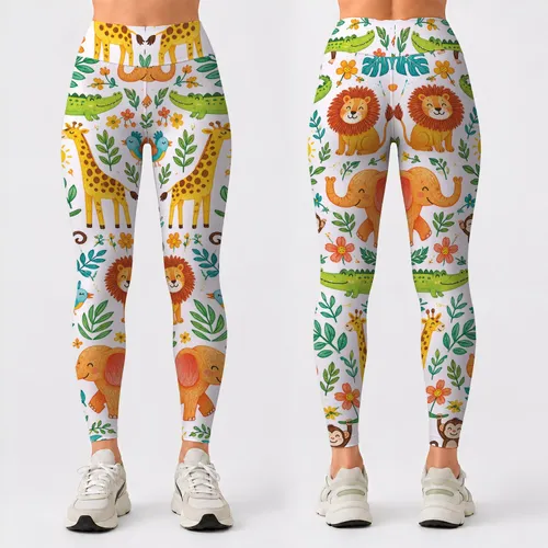 Colorful Jungle Animals for Yoga, Pilates and Everyday Adventures for Active Women Leggings