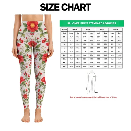 Red Wildflower Sprigs for Yoga, Pilates, Studio Days and Everyday Weekend Outings Leggings