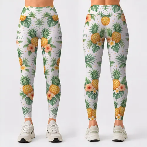 Pastel Pineapple Fruit Motifs for Yoga, Pilates, and Sunny Everyday Outings Leggings