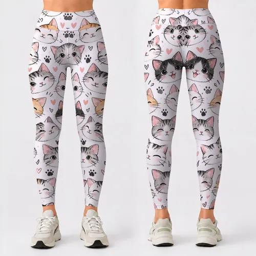 Playful Cat Faces for Yoga, Pilates, Errands and Everyday Casual Style Leggings