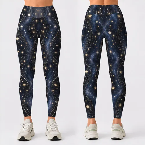 Golden Starry Night Sky for Yoga, Pilates, and Everyday Activewear Leggings