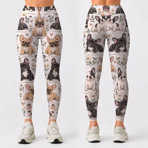 French Bulldog Puppy Motifs for Yoga, Pilates, Gym Sessions and Everyday Casual Wear Leggings