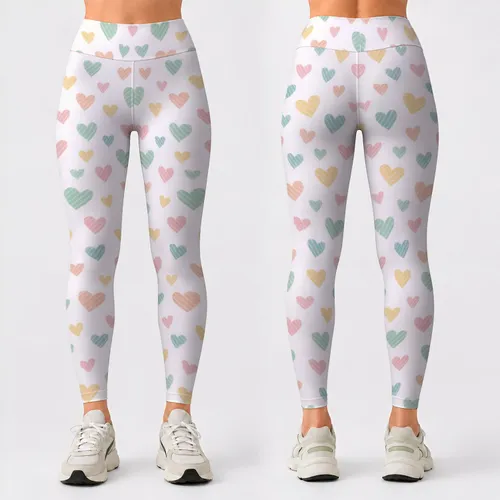 Pastel Striped Hearts for Yoga, Pilates and Everyday Casual Style Leggings