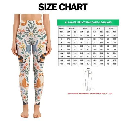 Whimsical Multicolor Cats And Botanical Sprigs For Yoga, Pilates And Everyday Wear Leggings