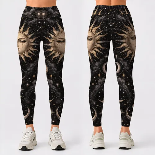 Celestial Sun Moon And Stars For Yoga, Pilates And Everyday Wear Leggings